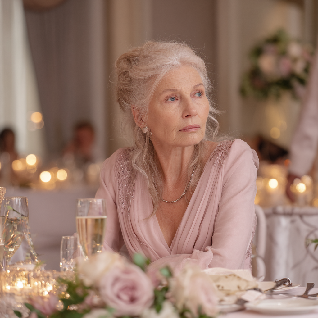 Zmartwiona starsza kobieta siedząca przy stole | Źródło: Midjourney