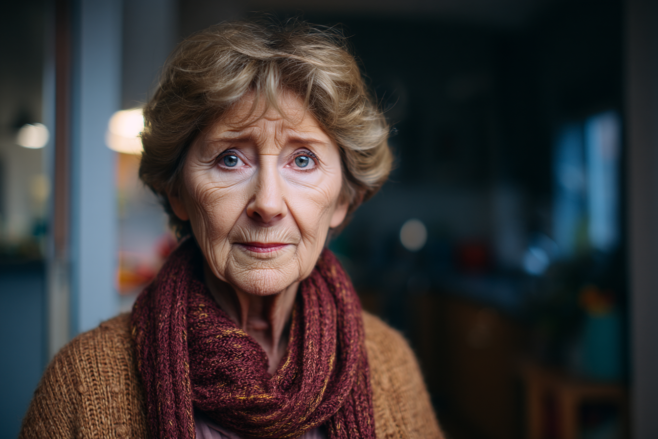 Starsza kobieta patrząca przed siebie | Źródło: Midjourney